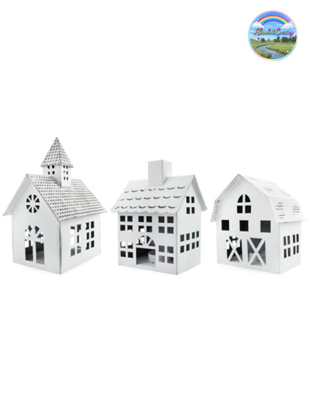 Distressed White Metal Candle Lanterns Set of 3 Farmhouse Christmas Village